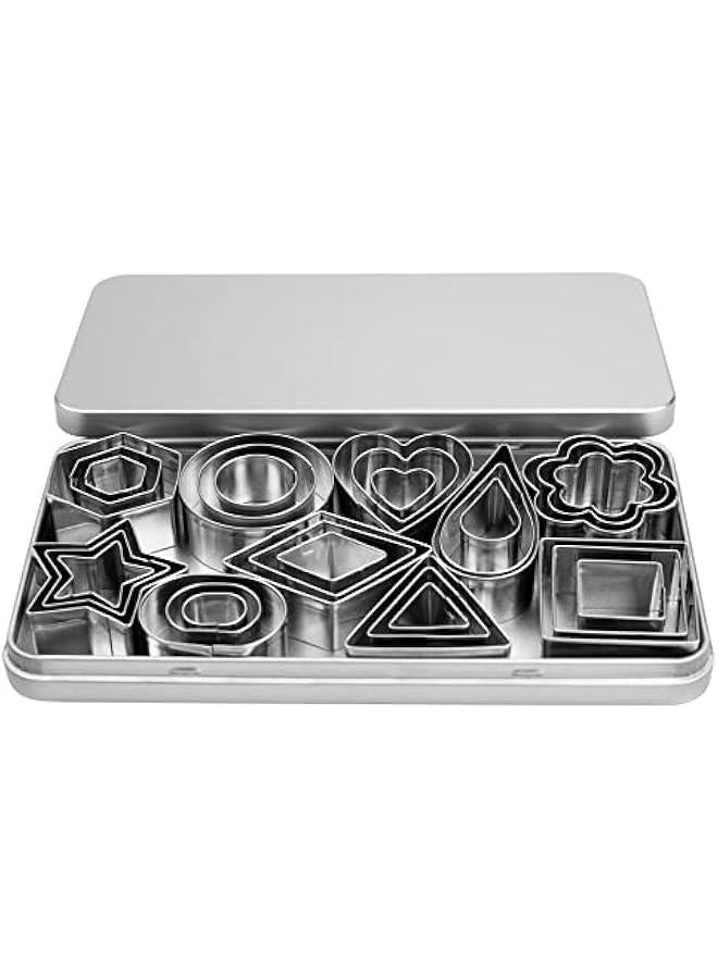 Mini Cookie Cutters Set- Small Heart Star Flower Round Square Hexagon Oval Diamond - 30Pcs Stainless Steel Cookie Cutters - Polymer Clay Cutters Mini Fruit Cutter Small Biscuit Cookie Cutters for Kids - Image 1